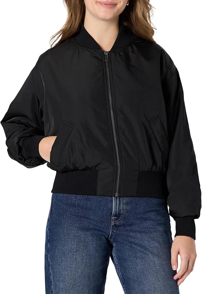 Amazon Essentials Women's Relaxed-Fit Denim Bomber Jacket | Amazon (US)