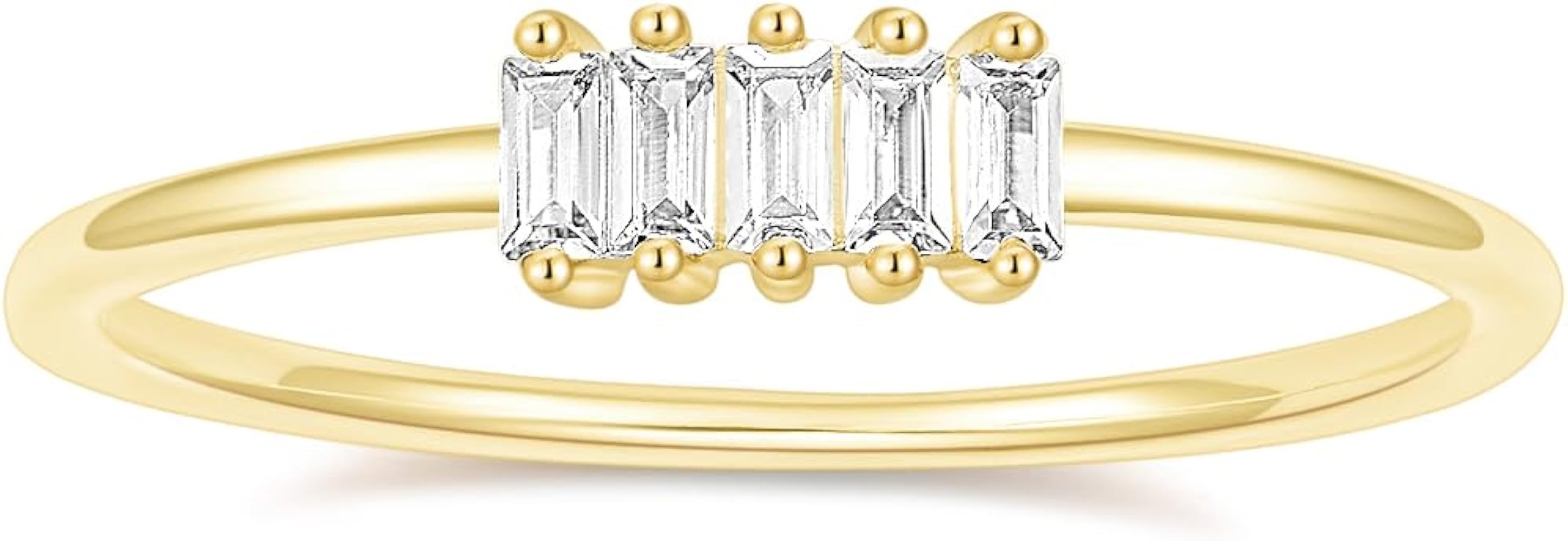TIGRADE 1.5mm Eternity Ring 14k Gold Plated Stacking Ring Baguette Cubic Zirconia Petite Wedding ... | Amazon (US)