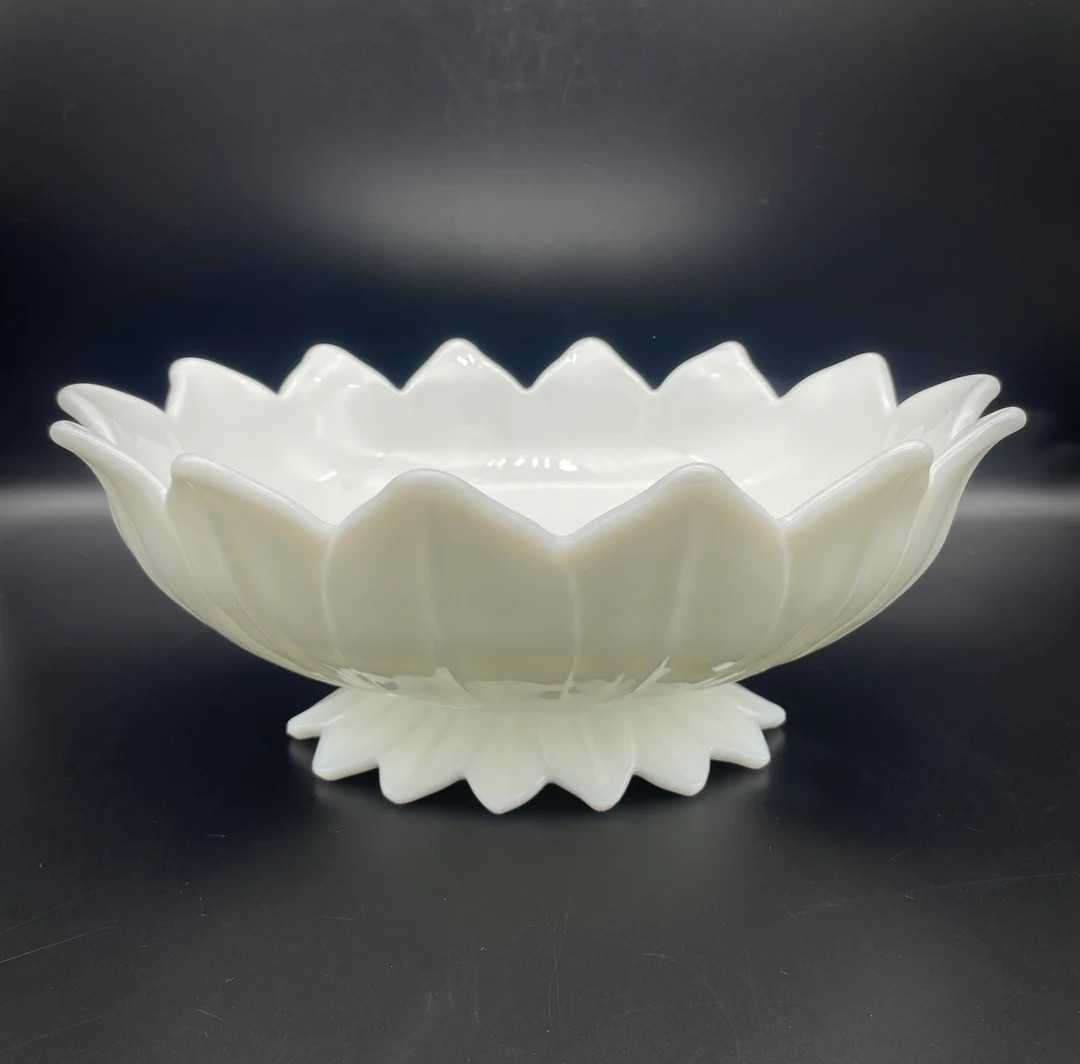 Westmoreland Glass, Lotus Pattern, White Milk Glass, Oval Footed Bowl, Fruit Bowl, Centerpiece Bo... | Etsy (US)