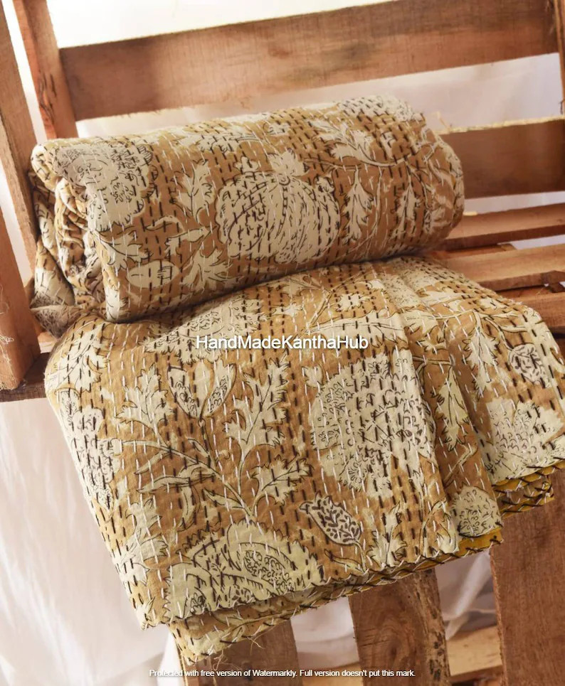 Printed Kantha Quilt King Size Bedsheet Indian Bedcover Quilt | Etsy | Etsy (US)