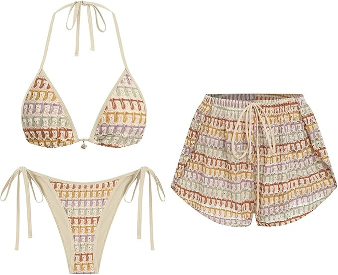 ZAFUL Womens 3 Piece Bikini Set with Shorts Cute Vacation Swimsuits for Beach Cruise Bathing Suit... | Amazon (US)