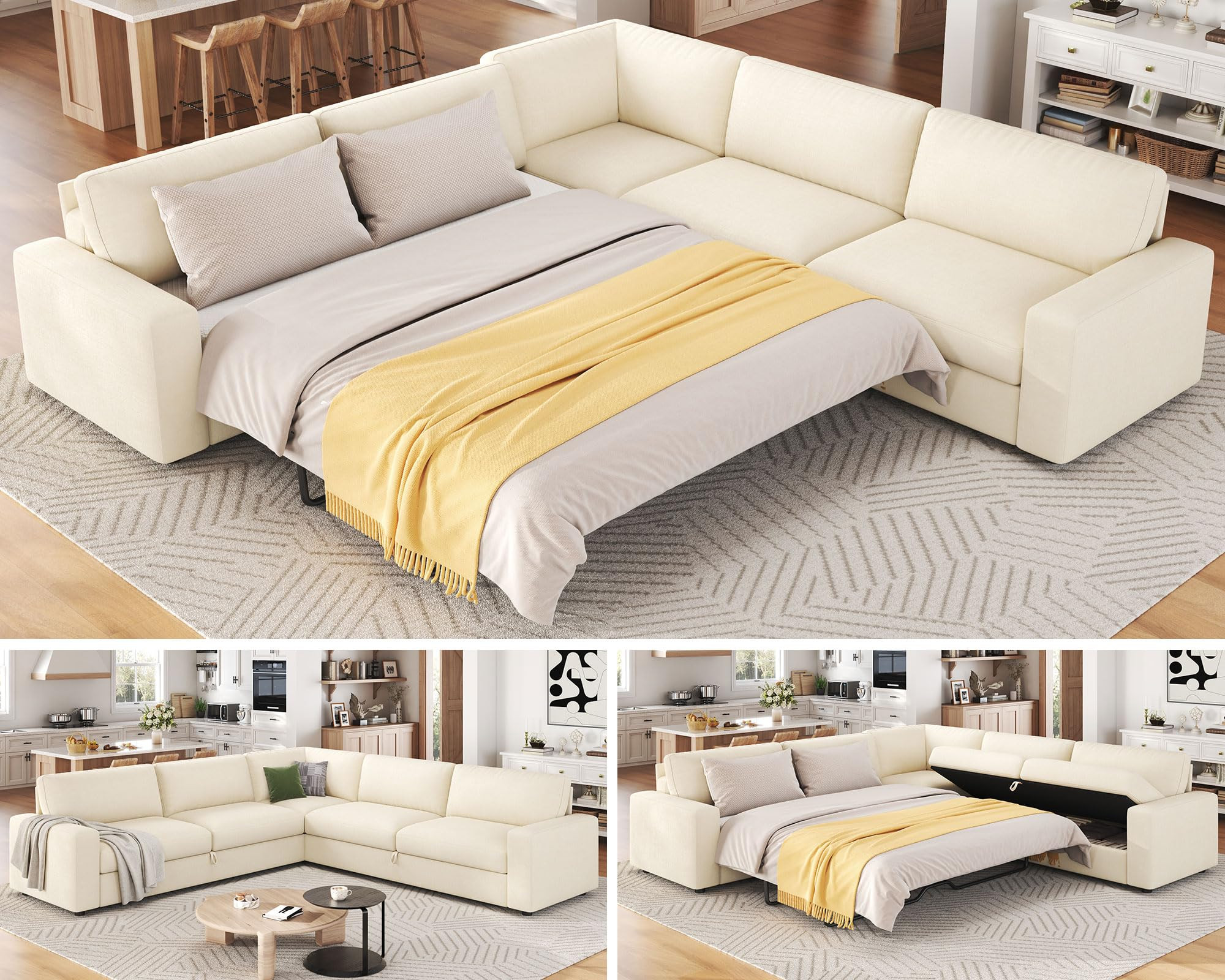 AMERLIFE 106" Oversized Sofa Bed, Sectional Sleeper Sofa with Pull Out Bed, 3 in 1 Convertible So... | Amazon (US)