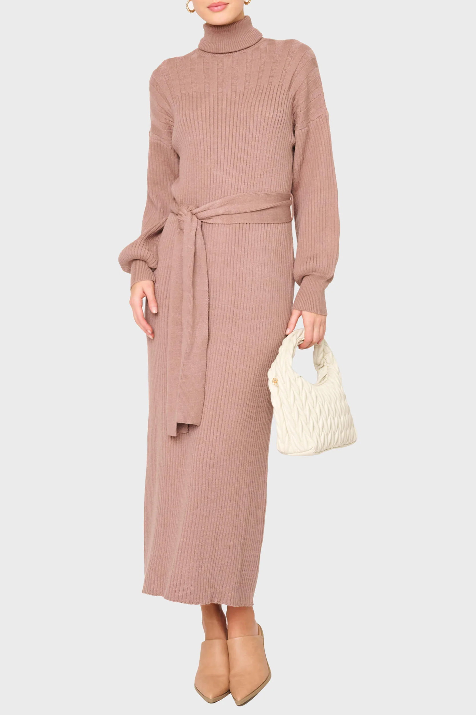 Turtleneck Maxi Sweater Dress | Belted Knit Long Dress | Gibson