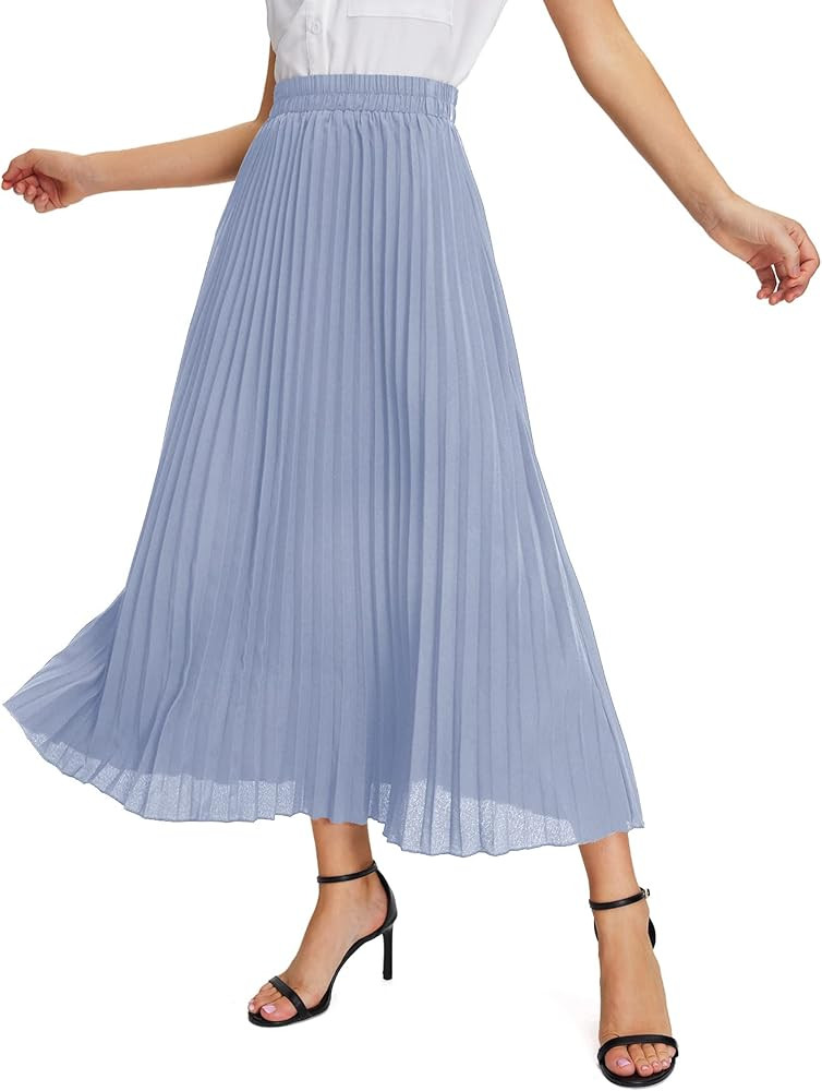 SweatyRocks Women's Casual Solid Longline Pleated Long Skirt | Amazon (US)