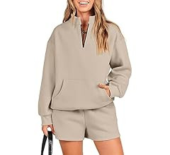 ANRABESS Women 2 Piece Outfits Sweatsuit Oversized Half Zip Collared Sweatshirt & Short Set Loung... | Amazon (US)