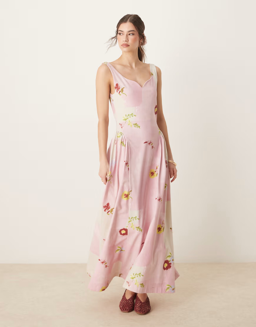 ASOS DESIGN summer maxi dress with full skirt in pink floral patchwork print-Multi | ASOS (Global)