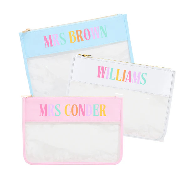Embroidered Teacher Nylon Clear Pouch | Sprinkled With Pink