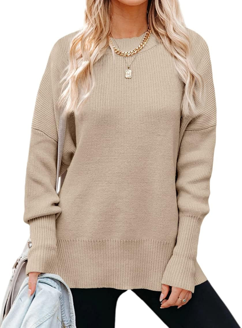 Imily Bela Womens Pullover Sweaters Long Sleeve Drop Shoulder Oversized Side Slit Tunic Sweater T... | Amazon (US)