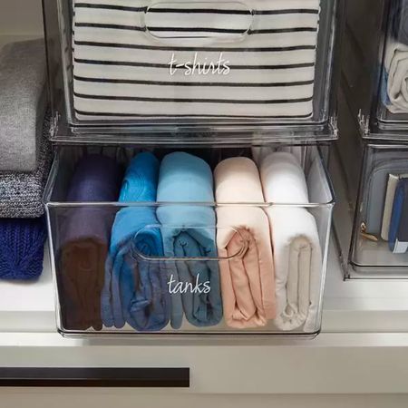 I love the organization of this closet,  bins and labels are from #TheHomeEdit at Walmart! 