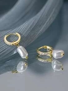 Cubic Zirconia Decor Cultured Pearl Silver Drop Earrings SKU: sj2302141273135288(3 Reviews)$5.30A... | SHEIN