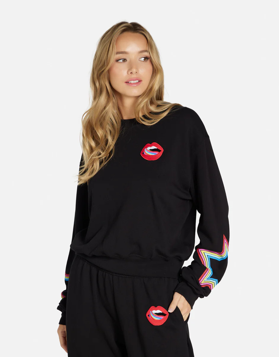 Candy Lip Crop Pullover in Black | Spalding by Lauren Moshi | Lauren Moshi