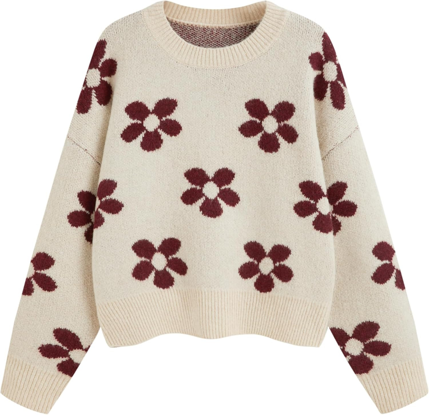 CIDER Floral Cozy Sweaters for Women Trendy Long Sleeve Cute Fall Sweaters | Amazon (US)