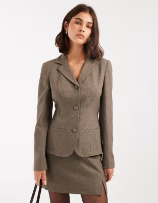 Miss Selfridge high collar blazer co-ord in oatmeal | ASOS (Global)