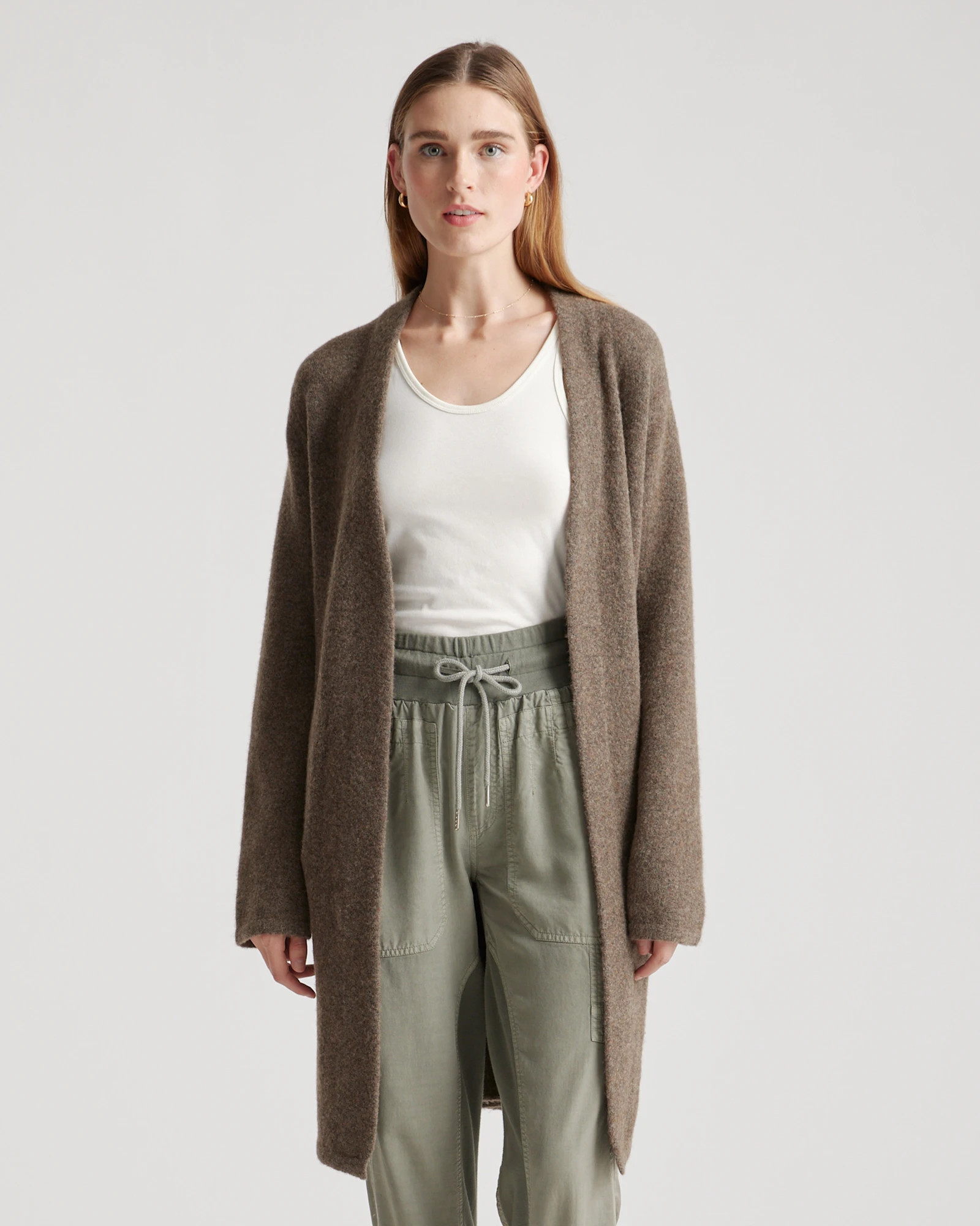 Quince | Women's Superfine Merino Wool Sweater Coat in Heather Brown, Size Medium | Quince