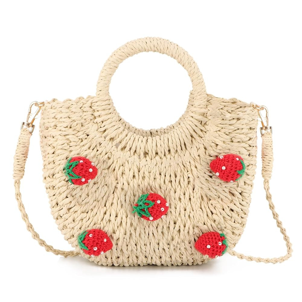 Ynport Straw Beach Handbag Tote for Women Summer Rattan Woven Shoulder Purse Cute Strawberry Wick... | Amazon (US)