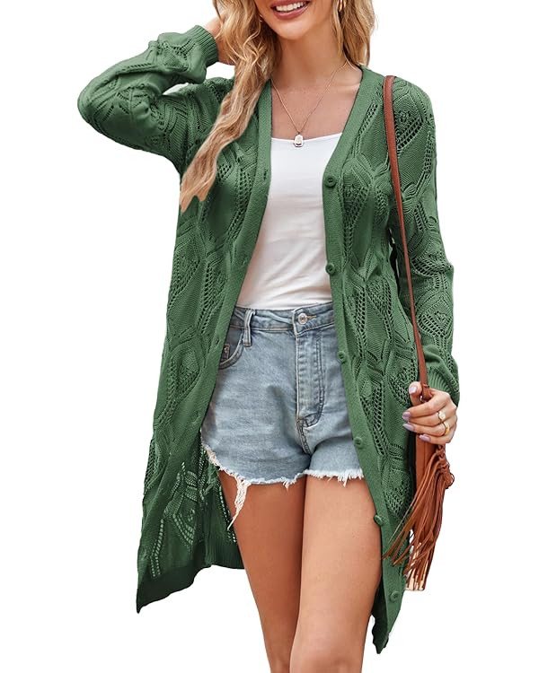 GRACE KARIN Women's 2023 Summer Lightweight Cardigan Crochet Sweater Long Sleeve Open Front Kimon... | Amazon (US)