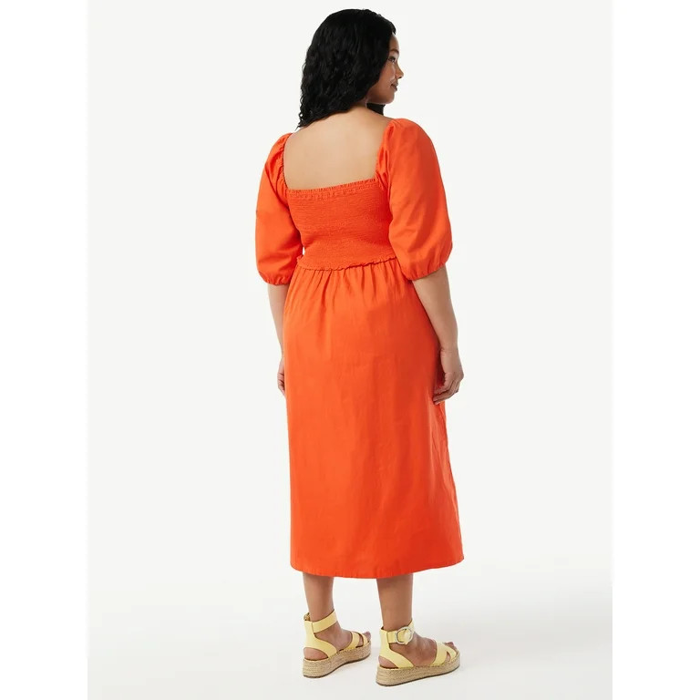 Free Assembly Women's Smocked Midi Dress with Convertible Sleeves | Walmart (US)