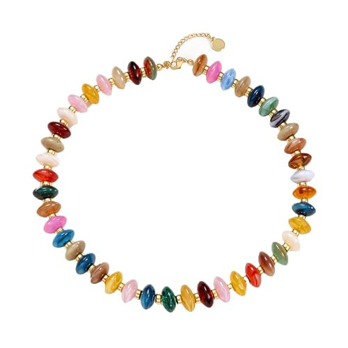 GLUBU Colorful Beaded Necklace for Women Unique ResinBeads Choker Necklaces Boho Statement Necklace Summer Vacation Jewelry | Amazon (US)