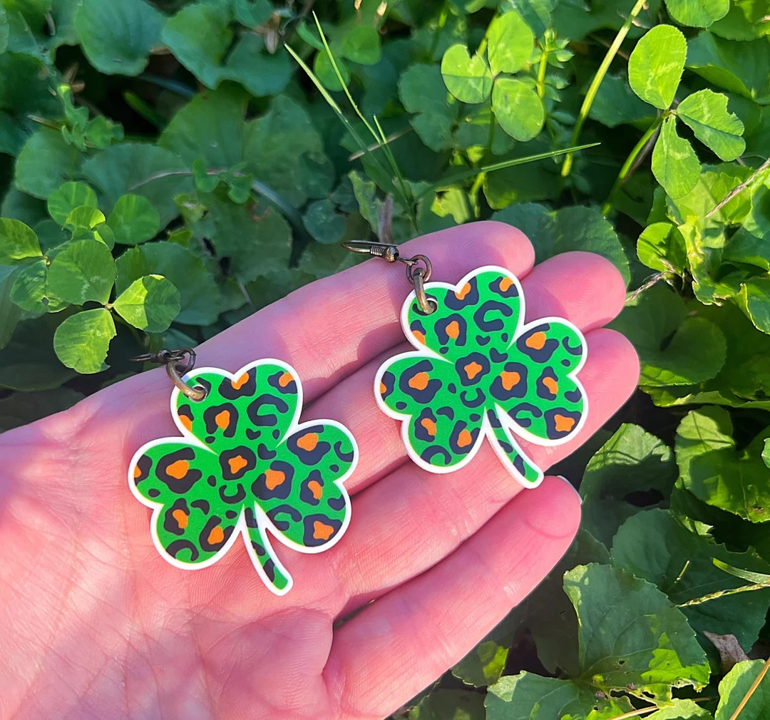 St. Patricks Day Leopard Shamrocks Resin Earrings | Etsy (US)