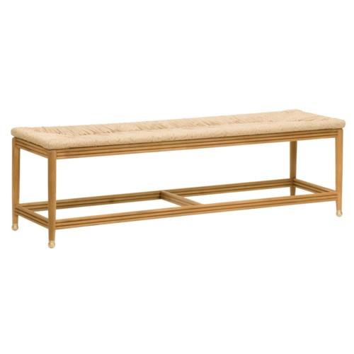 Woven Kelmscott Coastal Beach Natural Rope Teak Wood Bench | Kathy Kuo Home