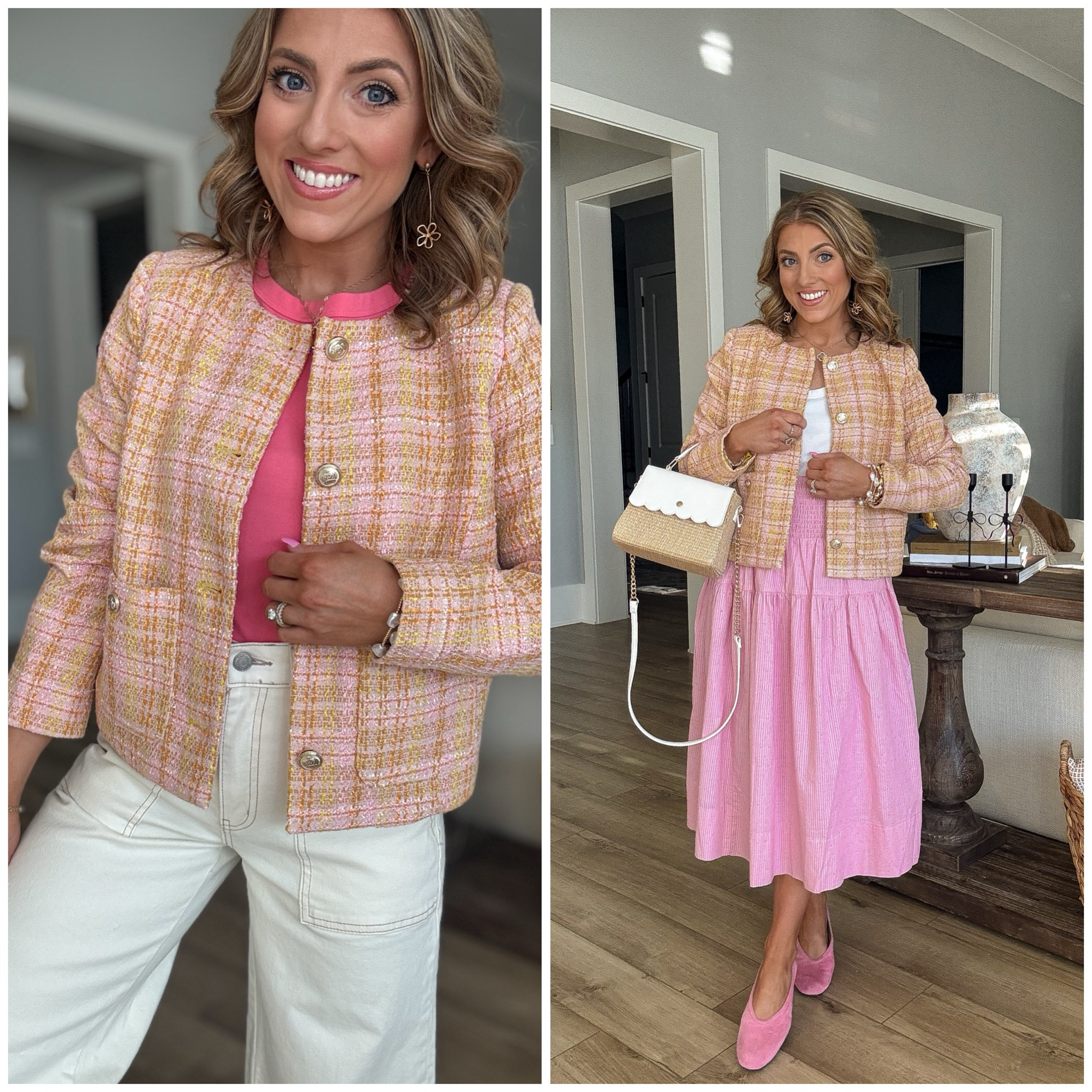 This Walmart tweed jacket is unreal 💗✨

The texture, gold buttons, and soft pink tones look straight out of a high-end boutique. Styled it with a pink midi skirt and flats for the prettiest spring church outfit, brunch look, or dressy date night idea.

I love mixing classic pieces like this structured lady jacket with feminine staples — it instantly elevates the entire outfit while still staying affordable.

Chic, polished, and completely Walmart 🙌

#WalmartFashion #TweedJacket #SpringStyle #AffordableFashion #PinkOutfit #WalmartOutfit #ChicStyle #SpringTrends #HeadToToeWalmart #BoutiqueStyleOnABudget


#LTKPetite #LTKWorkwear #LTKootd