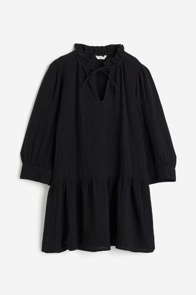 Drawstring-detail cotton dress - Black - Ladies | H&M GB | H&M (UK, MY, IN, SG, PH, TW, HK)
