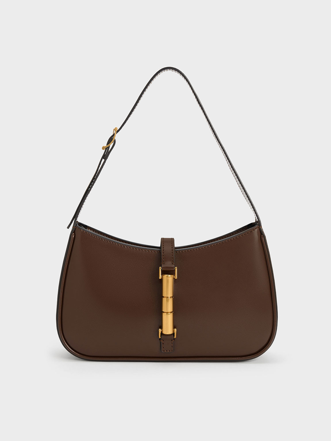 Cesia Metallic Accent Shoulder Bag
 - Dark Brown | Charles & Keith UK