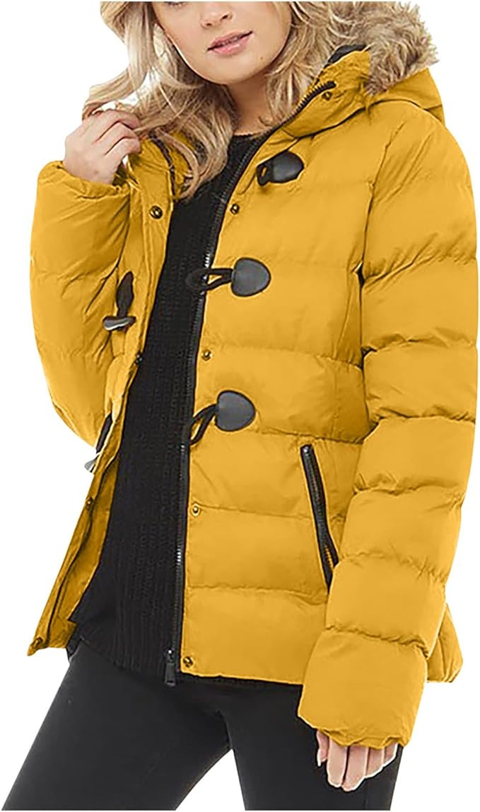 Quilted Jackets for Women Lightweight Horn Button Winter Coat Hooded Parka Jacket Women Waterproo... | Amazon (US)