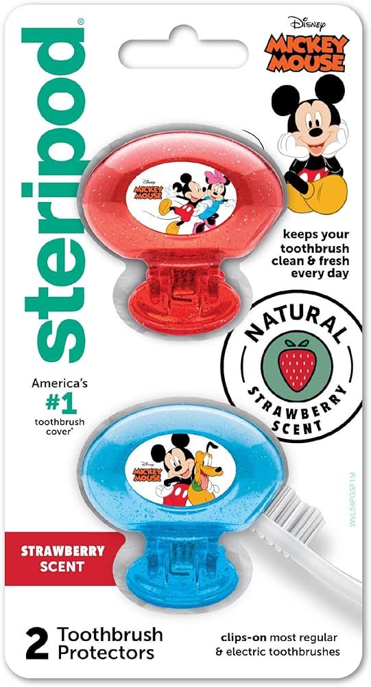 Steripod Kids Clip-On Toothbrush Protector, Mickey Mouse, Strawberry Scent, Keeps Toothbrush Fres... | Amazon (US)