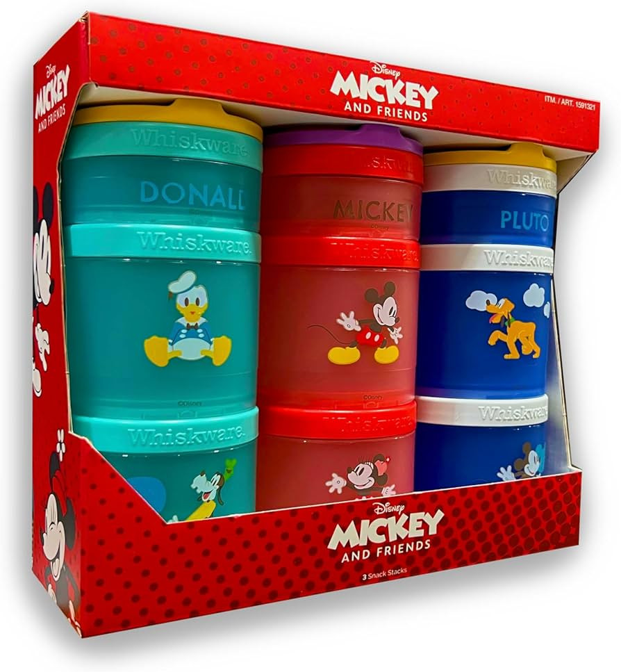 Whiskware Portable Stackable Snack Containers for Kids, Mickey and Friends 3 Pack Snack Stacks Se... | Amazon (US)