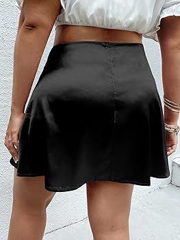 Floerns Women's Plus Size Satin Zip Back Work wear A Line Mini Skirt | Amazon (US)