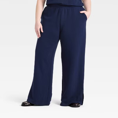 Women's Mid-Rise Wide Leg French Terry Pants - A New Day™ Navy XXL | Target