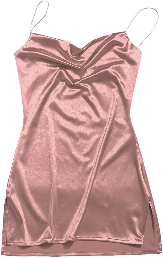 ZAFUL Women's Tie Dye Spaghetti Strap Cowl Neck Side Slit Party Mini Cami Dress | Amazon (US)
