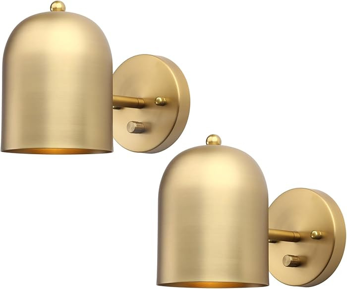 Pathson Set of 2 Hardwired Wall Sconce Dimmer Switch, Brass Finish Wall Light Lamp Adjustable Lig... | Amazon (US)