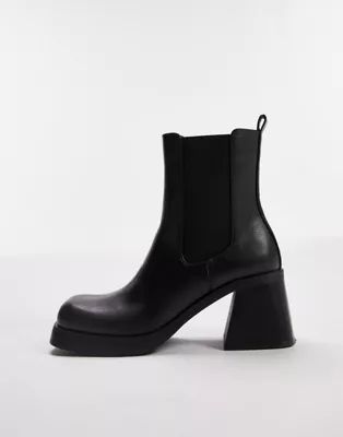 Topshop Bay square toe heeled chelsea boots in black | ASOS (Global)