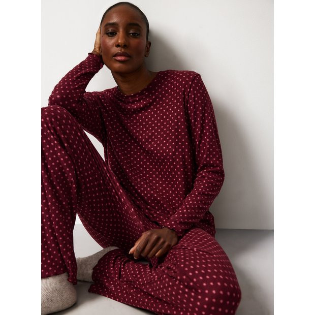 Burgundy Star Print Pointelle Pyjamas M | Tu Clothing