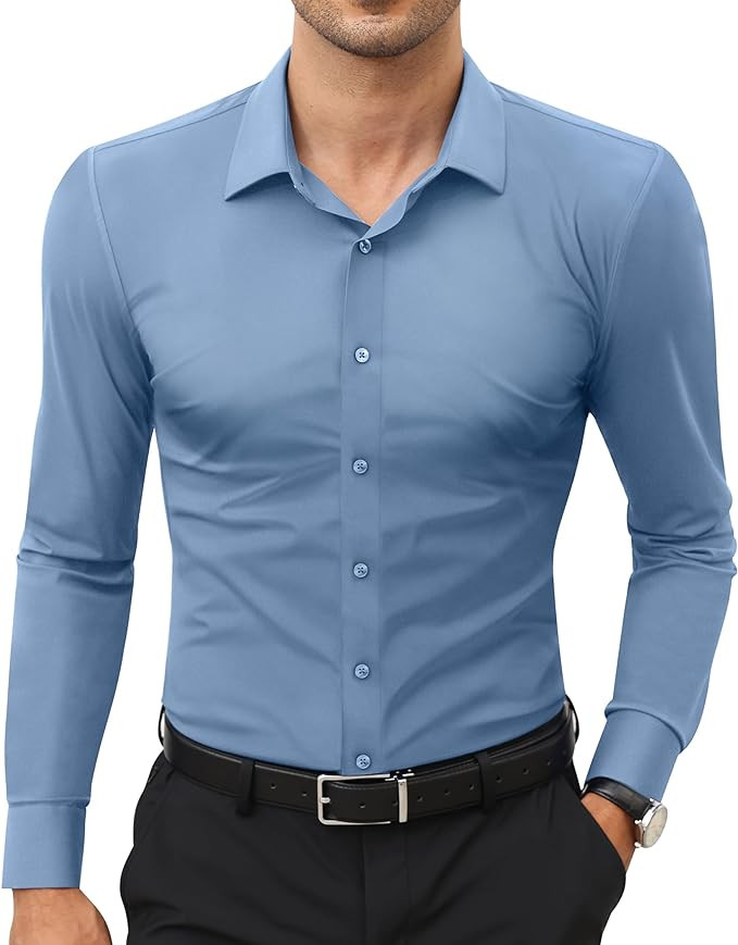 Stretch Mens Dress Shirts Long Sleeve Slim Fit Dress Shirts for Men Muscle Fit Big and Tall Butto... | Amazon (US)
