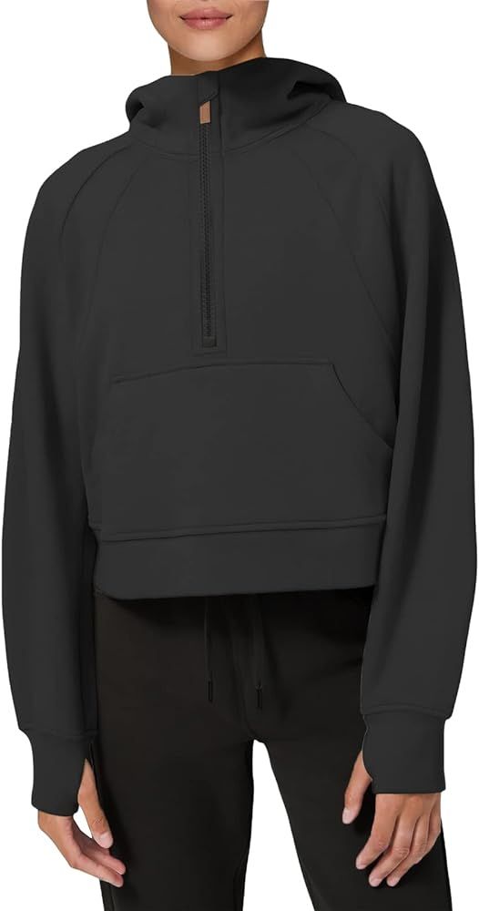 LASLULU Womens Hoodies Fleece Lined Collar Pullover 1/2 Zipper Sweatshirts Long Sleeve Crop Tops Swe | Amazon (US)