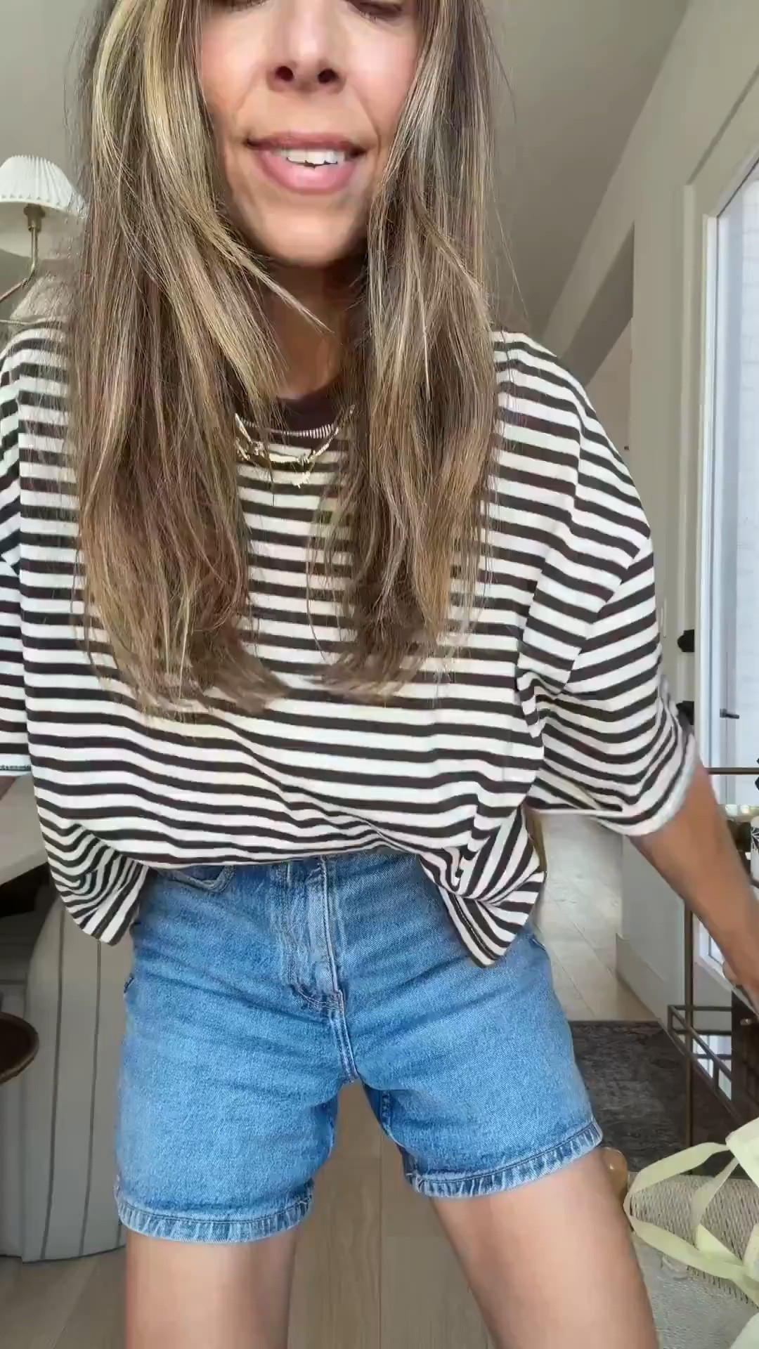 Love this oversized stripe tee for an easy everyday outfit! Denim Shorts are Zara and my fave! Size small and 25.

#LTKgrwm #LTKdayinmylife #LTKootd