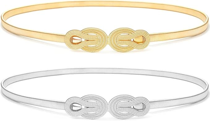 Glamorstar 2 Pieces Metal Stretch Elastic Waist Belt Skinny Thin Belt for Women Dress Set 11 - Go... | Amazon (CA)