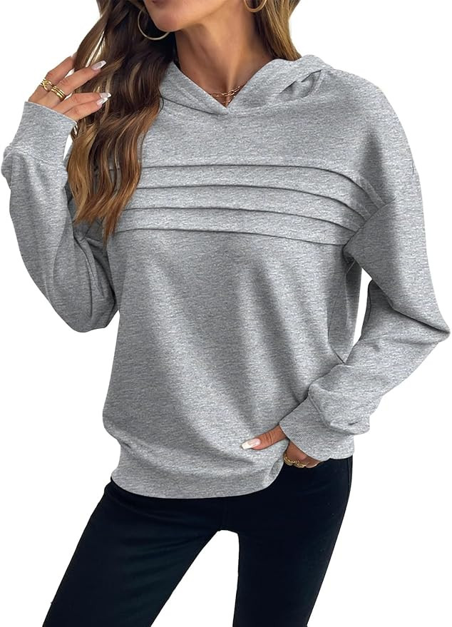 SHEWIN 2025 Womens Hoodies Pleated Sweatshirt Fall Lightweight Pullover Tops | Amazon (US)