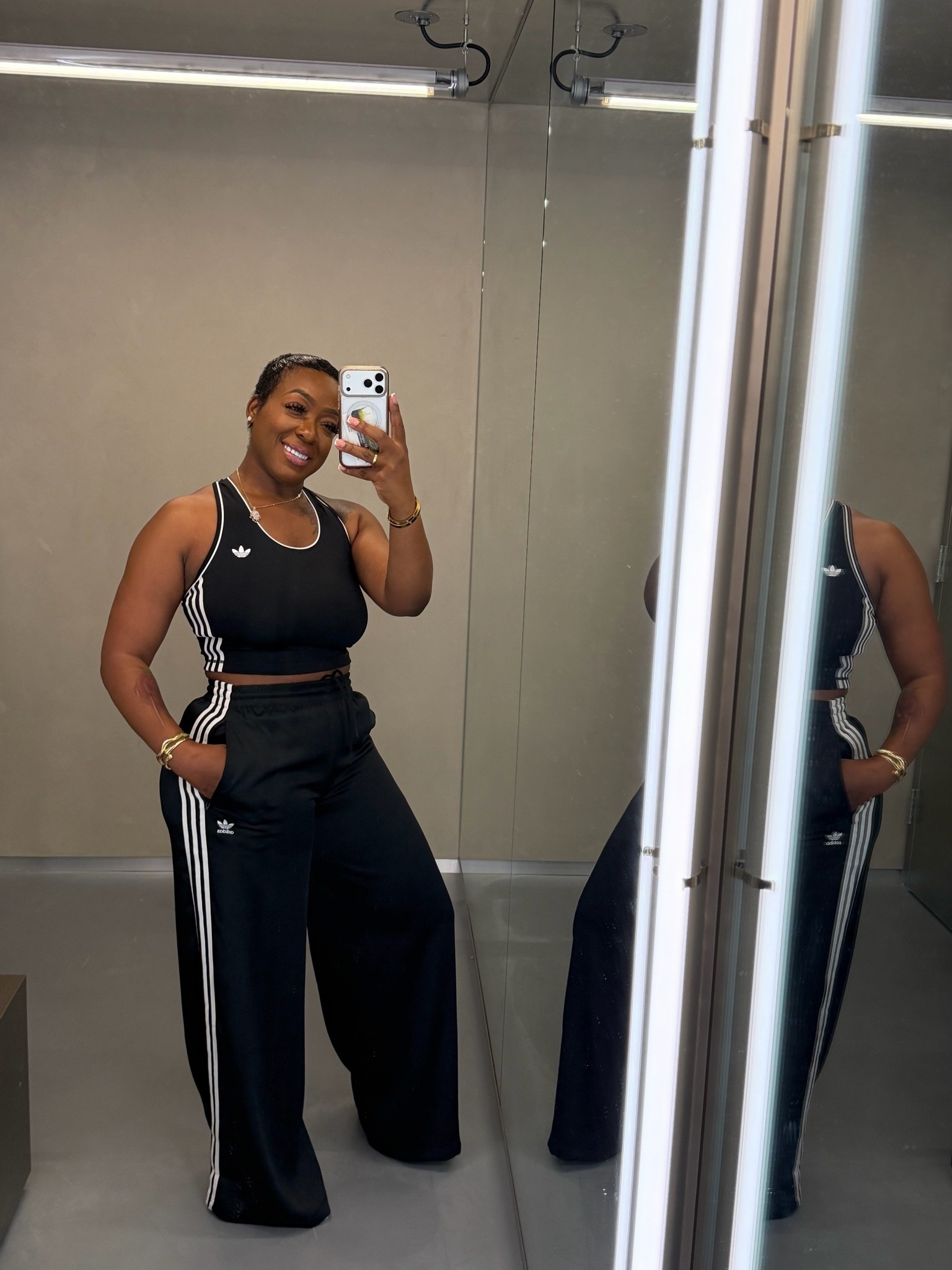 New finds from @adidas 
5ft 6” 205lbs 
Pants wearing size 6
Top large 
Leggings medium

#LTKootd #LTKU #LTKgrwm