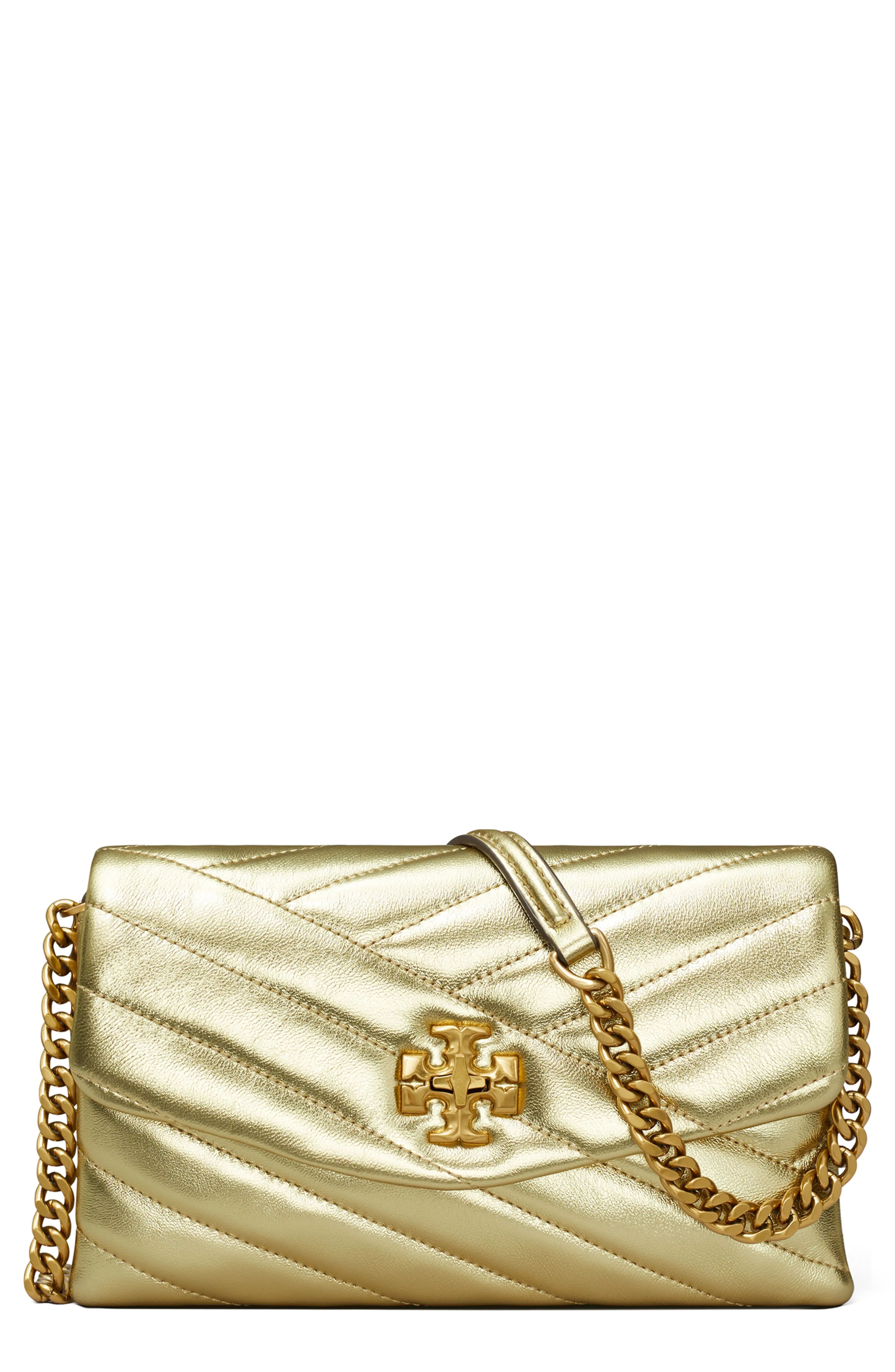 Kira Chevron Quilted Metallic Leather Wallet on a Chain | Nordstrom