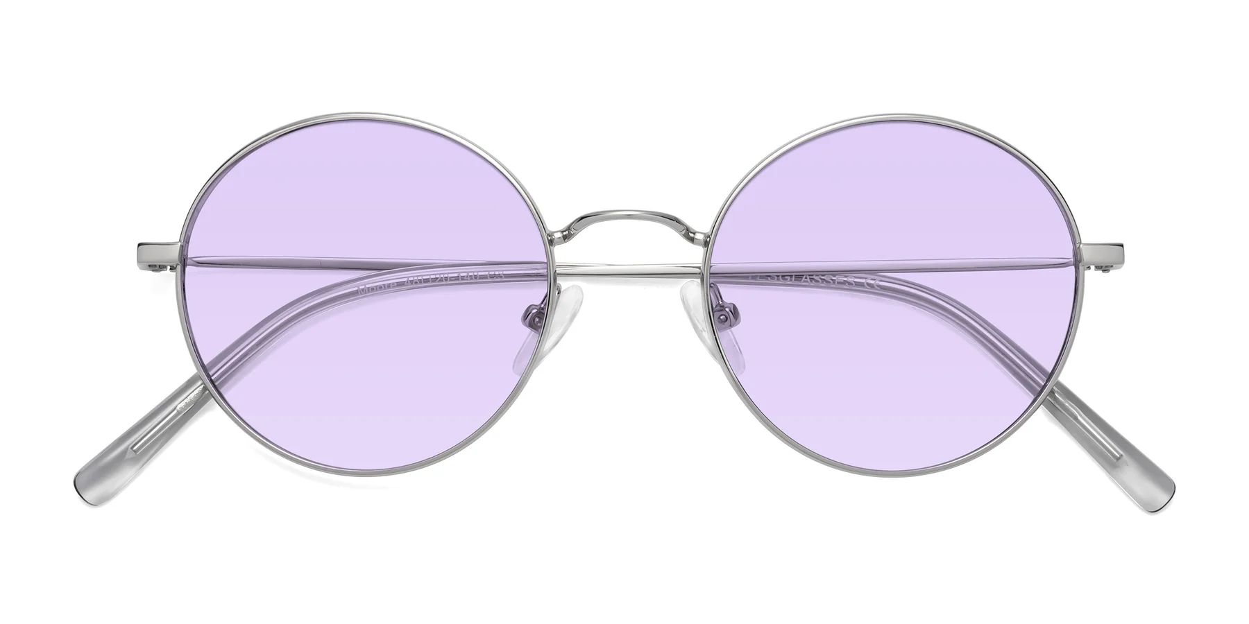 Silver Retro-Vintage Metal Round Tinted Sunglasses with Light Purple Sunwear Lenses - Moore | Yesglasses