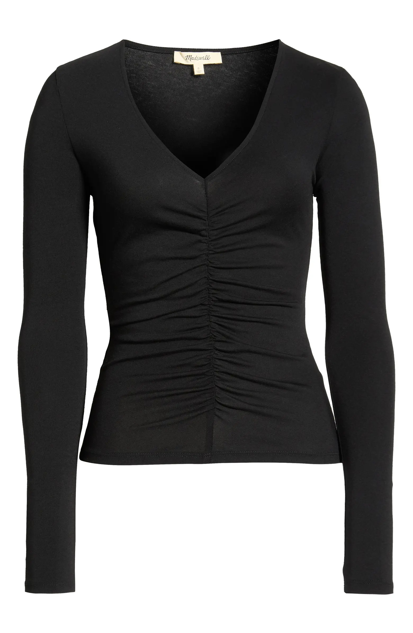 Shirred V-Neck Long Sleeve Top | Nordstrom