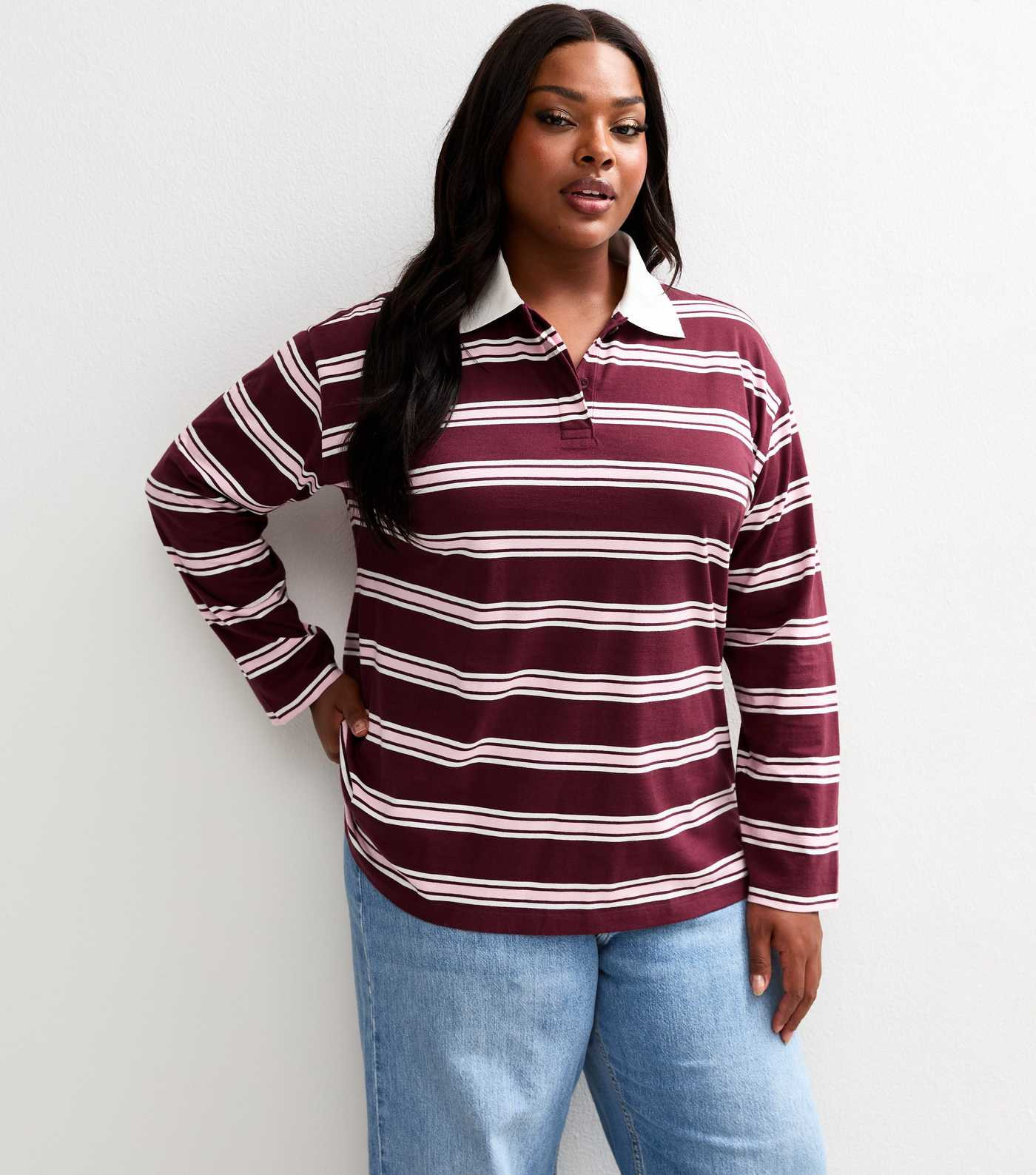 Curves Red Striped Long Sleeve Rugby Top | New Look | New Look (UK)