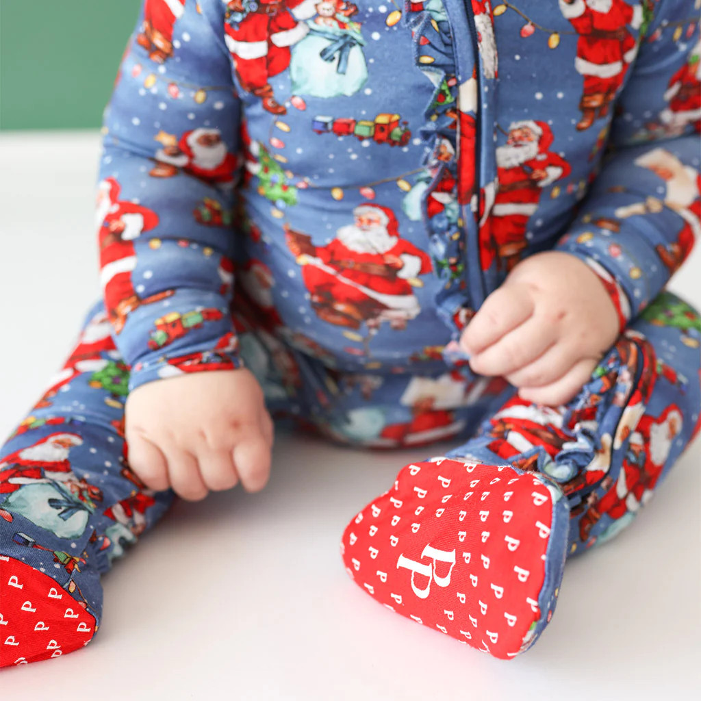 Christmas Blue Baby Girl Sleeper | Santa Claus | Posh Peanut