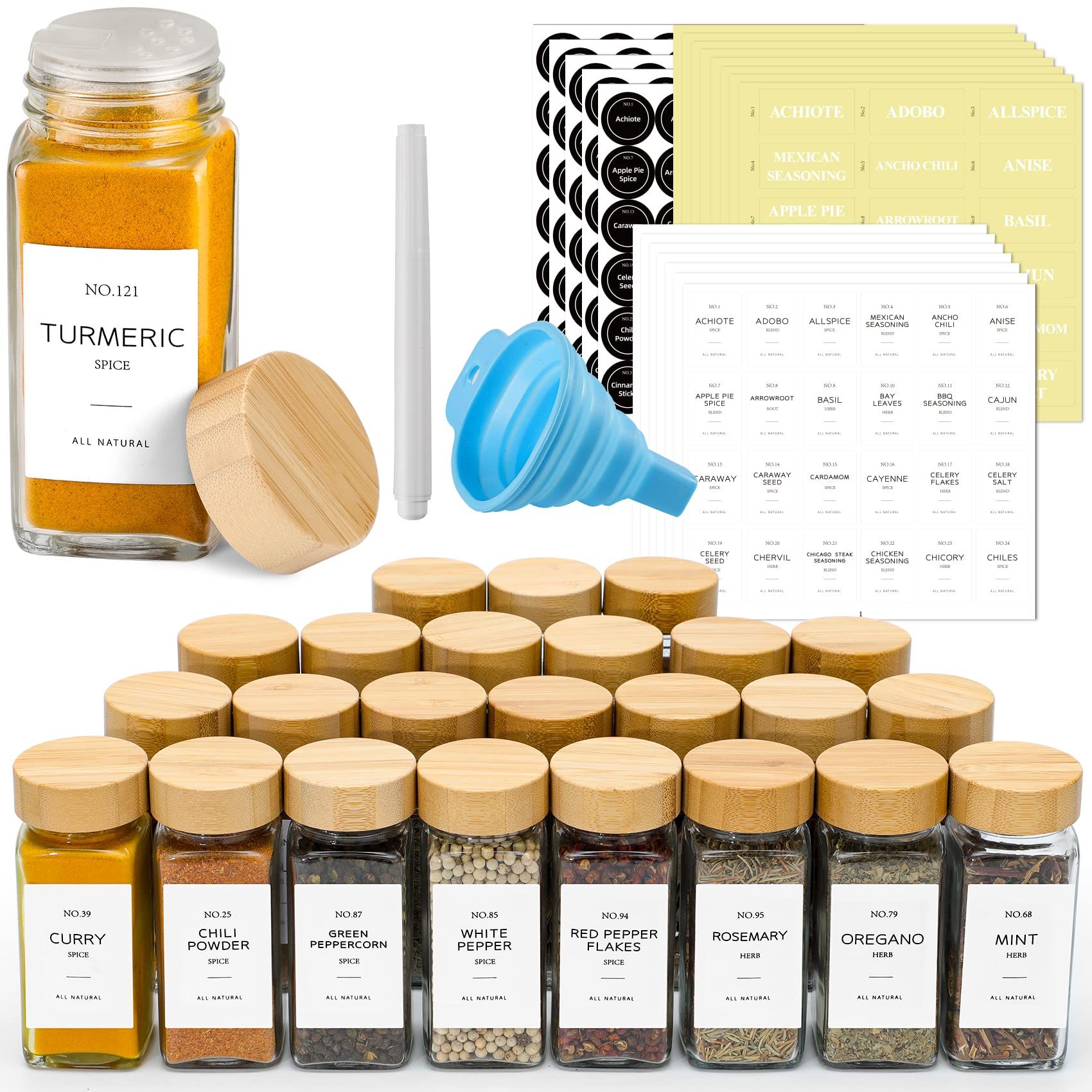 NETANY 24 Pcs Glass Spice Jars with Bamboo Lids, 4 oz Glass Jars with Minimalist Farmhouse Spice ... | Amazon (US)