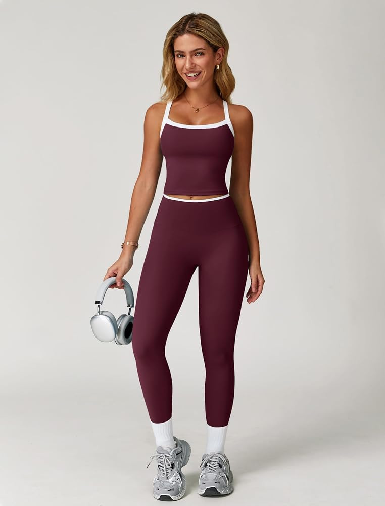 QBGJTD Womens Workout Sets Two Piece Cross Back Tank Top Matching High Waist Leggings Sets Gym Ou... | Amazon (US)