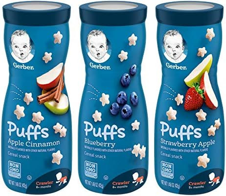 Gerber Puffs Cereal Snack Variety Pack - 1 Apple Cinnamon, 1 Blueberry, 1 Strawberry Apple - 1.48 OZ | Amazon (US)